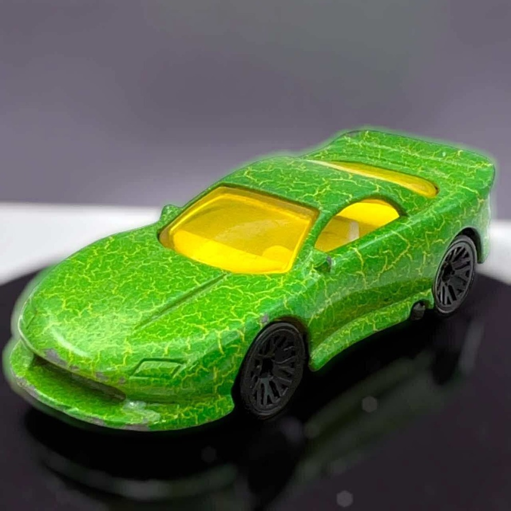 Hot Wheels Green Crackle‎ Sports Car Yellow Windows Diecast Toy Vehicle